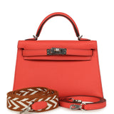 Pre-owned Hermes Kelly Sellier 20 Rose Texas Epsom Palladium Hardware