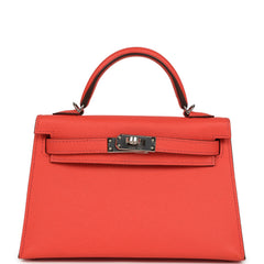 Pre-owned Hermes Kelly Sellier 20 Rose Texas Epsom Palladium Hardware
