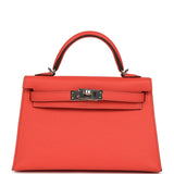 Pre-owned Hermes Kelly Sellier 20 Rose Texas Epsom Palladium Hardware