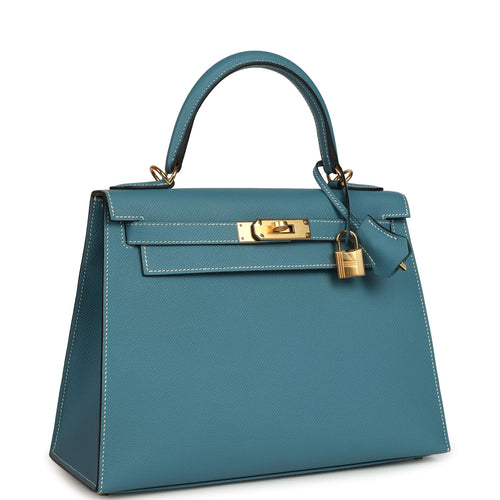Hermes Kelly Sellier 28 Blue Jean Epsom Gold Hardware
