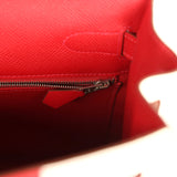 Pre-owned Hermes Flag Kelly Sellier 32 Rouge Casaque and White Epsom Palladium Hardware
