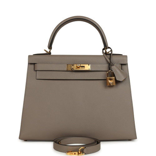 Pre-owned Hermes Kelly Sellier 28 Gris Asphalt Epsom Gold Hardware