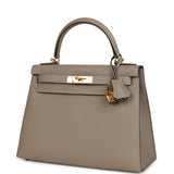 Pre-owned Hermes Kelly Sellier 28 Gris Asphalt Epsom Gold Hardware