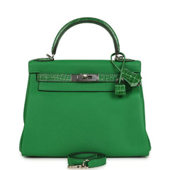 Hermes Kelly Retourne 28 Bambou Togo and Shiny Niloticus Crocodile Touch Palladium Hardware