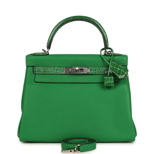 Hermes Kelly Retourne 28 Bambou Togo and Shiny Niloticus Crocodile Touch Palladium Hardware