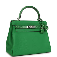 Hermes Kelly Retourne 28 Bambou Togo and Shiny Niloticus Crocodile Touch Palladium Hardware
