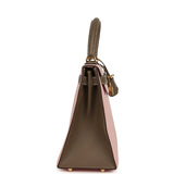 Pre-owned Hermes Special Order (HSS) Kelly Sellier 28 Rose Sakura and Etoupe Chevre Gold Hardware
