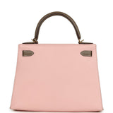 Pre-owned Hermes Special Order (HSS) Kelly Sellier 28 Rose Sakura and Etoupe Chevre Gold Hardware