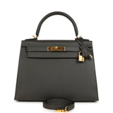 Pre-owned Hermes Kelly Sellier 28 Graphite Madame Gold Hardware