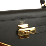 Pre-owned Hermes Kelly Sellier 28 Graphite Madame Gold Hardware