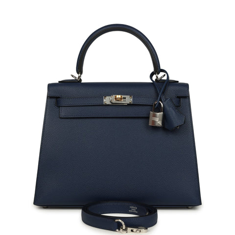 Hermes Kelly Sellier 25 Bleu Navy Epsom Electrum Hardware