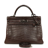 Vintage Hermes Kelly Retourne 32 Marron Fonce Matte Niloticus Crocodile Palladium Hardware - Thumbnail View 1