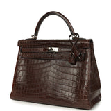 Vintage Hermes Kelly Retourne 32 Marron Fonce Matte Niloticus Crocodile Palladium Hardware - Thumbnail View 5