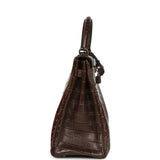 Vintage Hermes Kelly Retourne 32 Marron Fonce Matte Niloticus Crocodile Palladium Hardware - Thumbnail View 3