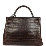Vintage Hermes Kelly Retourne 32 Marron Fonce Matte Niloticus Crocodile Palladium Hardware - Thumbnail View 4