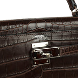 Vintage Hermes Kelly Retourne 32 Marron Fonce Matte Niloticus Crocodile Palladium Hardware - Thumbnail View 7