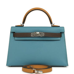 Hermes Kelly Sellier 20 Tri-color Blue Jean, Sesame and Ecorce Epsom Palladium Hardware