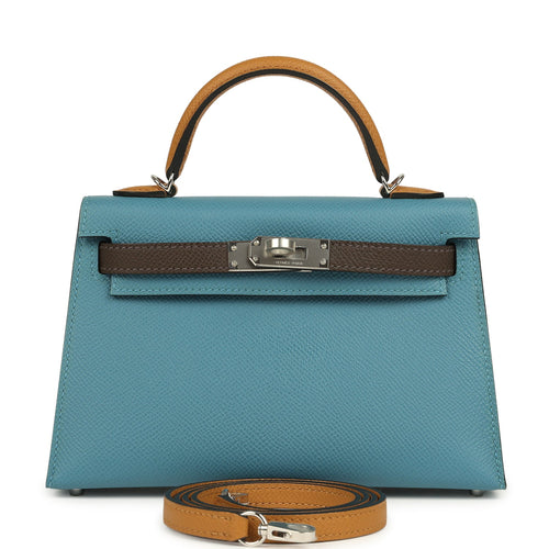 Hermes Kelly Sellier 20 Tri-color Blue Jean, Sesame and Ecorce Epsom Palladium Hardware