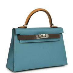 Hermes Kelly Sellier 20 Tri-color Blue Jean, Sesame and Ecorce Epsom Palladium Hardware