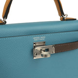 Hermes Kelly Sellier 20 Tri-color Blue Jean, Sesame and Ecorce Epsom Palladium Hardware - Thumbnail View 7