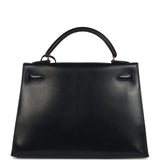 Vintage Hermes Kelly Sellier 32 Bleu Marine Box Gold Hardware