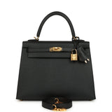 Hermes Kelly Sellier 25 Black Epsom Gold Hardware