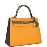 Pre-owned Hermes Special Order (HSS) Kelly Sellier 28 Jaune Ambre and Etoupe Epsom Brushed Gold Hardware