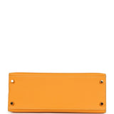 Pre-owned Hermes Special Order (HSS) Kelly Sellier 28 Jaune Ambre and Etoupe Epsom Brushed Gold Hardware
