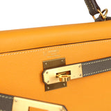 Pre-owned Hermes Special Order (HSS) Kelly Sellier 28 Jaune Ambre and Etoupe Epsom Brushed Gold Hardware