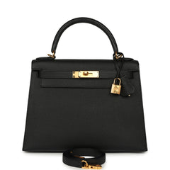 Pre-owned Hermes Kelly Sellier 28 Black Epsom Gold Hardware
