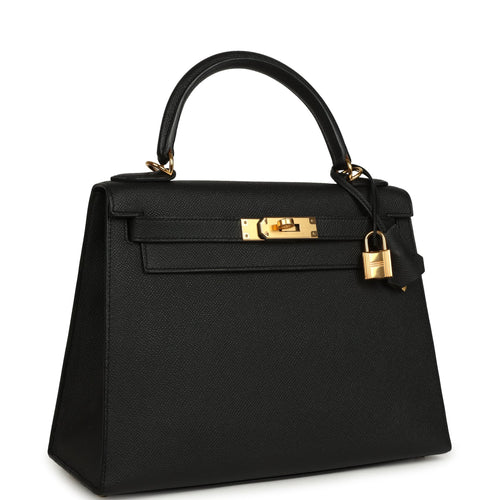 Pre-owned Hermes Kelly Sellier 28 Black Epsom Gold Hardware
