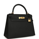 Pre-owned Hermes Kelly Sellier 28 Black Epsom Gold Hardware