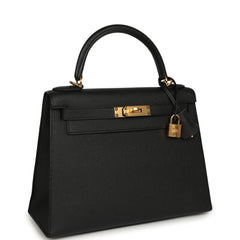 Pre-owned Hermes Kelly Sellier 28 Black Epsom Gold Hardware