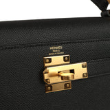 Pre-owned Hermes Kelly Sellier 28 Black Epsom Gold Hardware