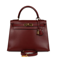 Vintage Hermes Kelly Sellier 28 Rouge H Box Gold Hardware