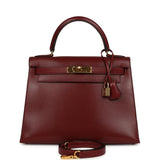 Vintage Hermes Kelly Sellier 28 Rouge H Box Gold Hardware