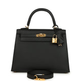 Hermes Kelly Sellier 25 Black Epsom Gold Hardware - Thumbnail View 1
