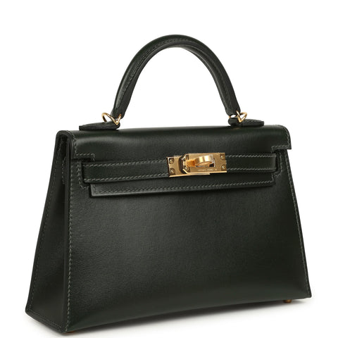 Hermes Kelly Sellier 20 Vert Fonce Box Gold Hardware