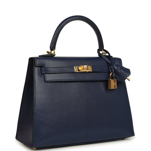 Hermes Kelly Sellier 25 Bleu Saphir Chevre Chamkila Palladium Hardware