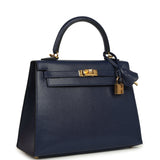 Hermes Kelly Sellier 25 Bleu Saphir Chevre Chamkila Palladium Hardware
