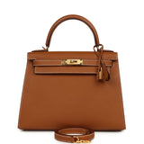 Pre-owned Hermes Kelly Sellier 28 Gold Epsom Gold Hardware