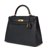 Pre-owned Hermes Kelly Sellier 32 Bleu Indigo and Rouge H Contour Epsom Gold Hardware - Thumbnail View 5