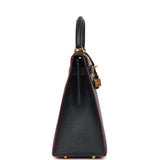 Pre-owned Hermes Kelly Sellier 32 Bleu Indigo and Rouge H Contour Epsom Gold Hardware - Thumbnail View 3