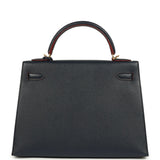Pre-owned Hermes Kelly Sellier 32 Bleu Indigo and Rouge H Contour Epsom Gold Hardware - Thumbnail View 4