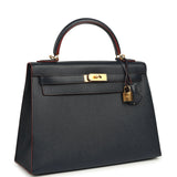 Pre-owned Hermes Kelly Sellier 32 Bleu Indigo and Rouge H Contour Epsom Gold Hardware - Thumbnail View 2