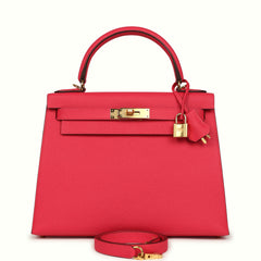 Pre-owned Hermes Kelly Sellier 28 Rose Extreme Epsom Gold Hardware