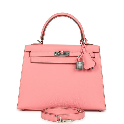 Pre-owned Hermes Kelly Sellier 25 Rose Confetti Epsom Palladium Hardware