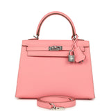 Pre-owned Hermes Kelly Sellier 25 Rose Confetti Epsom Palladium Hardware