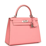 Pre-owned Hermes Kelly Sellier 25 Rose Confetti Epsom Palladium Hardware