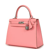 Pre-owned Hermes Kelly Sellier 25 Rose Confetti Epsom Palladium Hardware